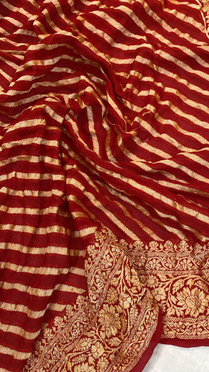 Red Pure Khaddi Georgette Banarasi Sari by Shades Of Benares - banarasi - banarasi saree shop