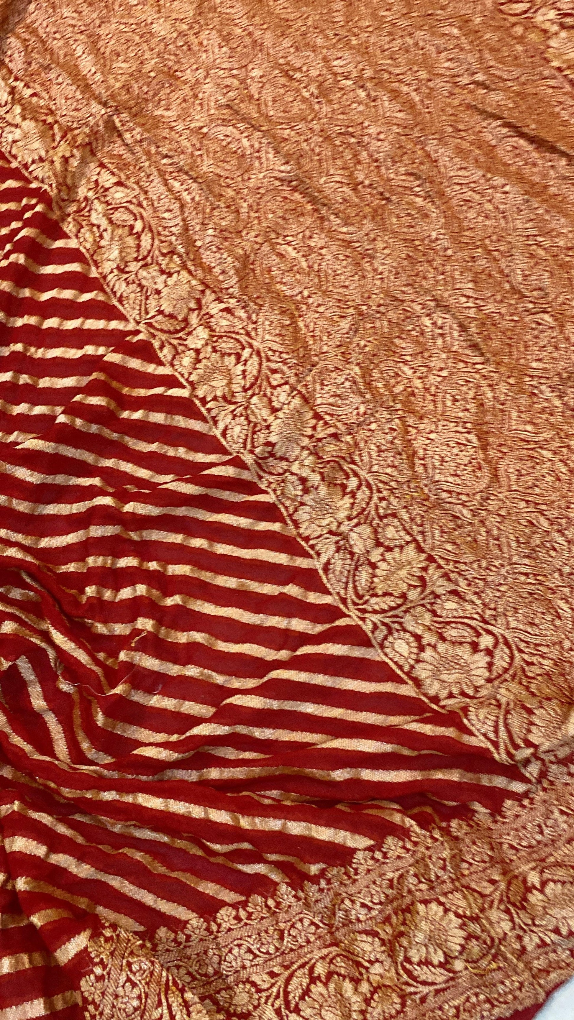 Red Pure Khaddi Georgette Banarasi Sari by Shades Of Benares - banarasi - banarasi saree shop