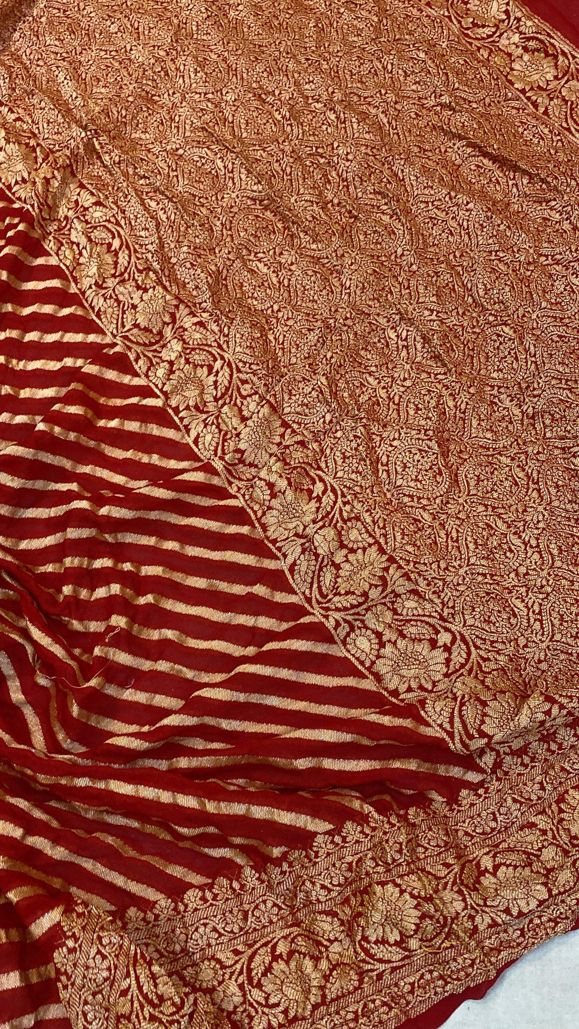 Red Pure Khaddi Georgette Banarasi Sari by Shades Of Benares - banarasi - banarasi saree shop