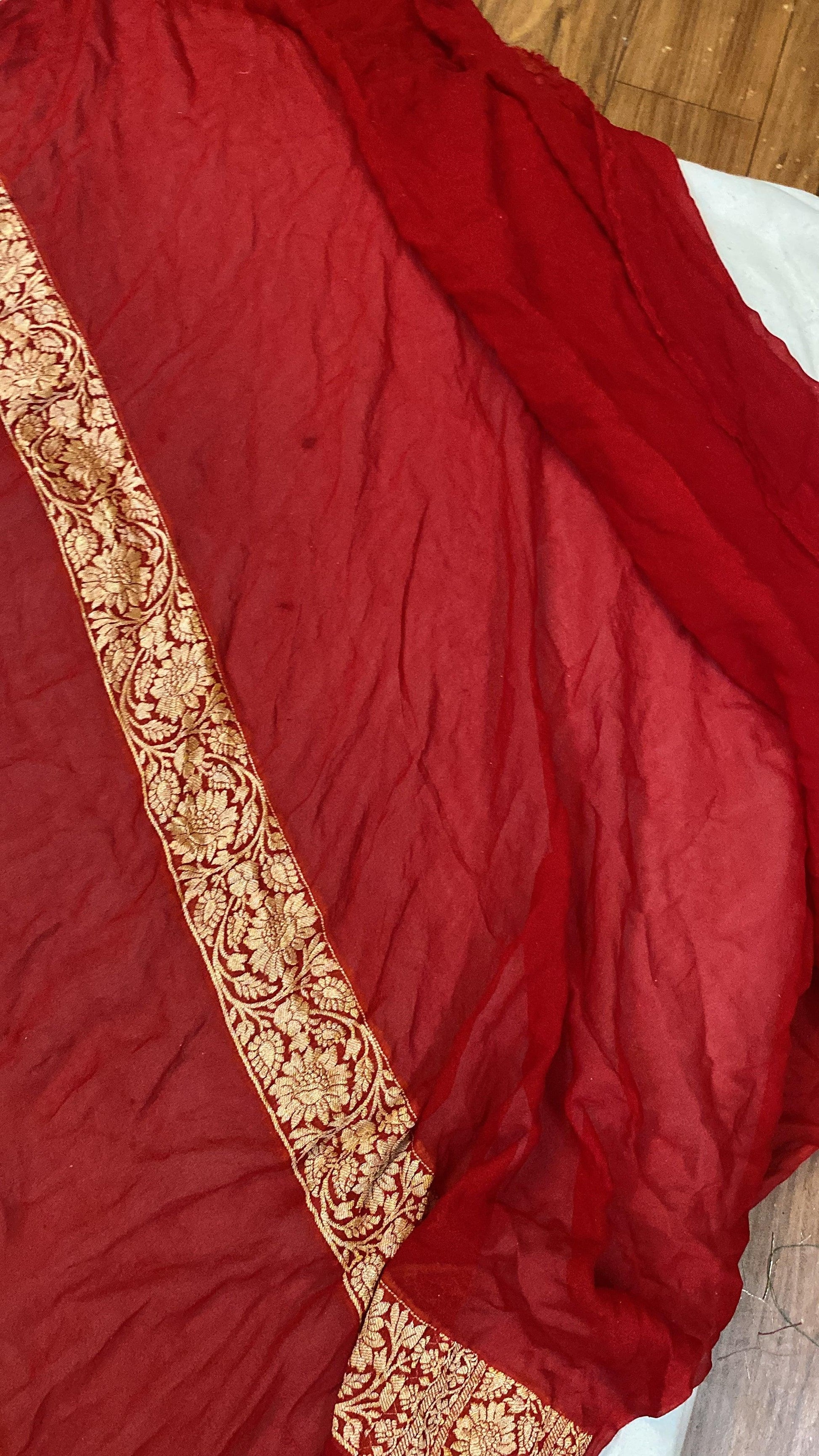 Red Pure Khaddi Georgette Banarasi Sari by Shades Of Benares - banarasi - banarasi saree shop