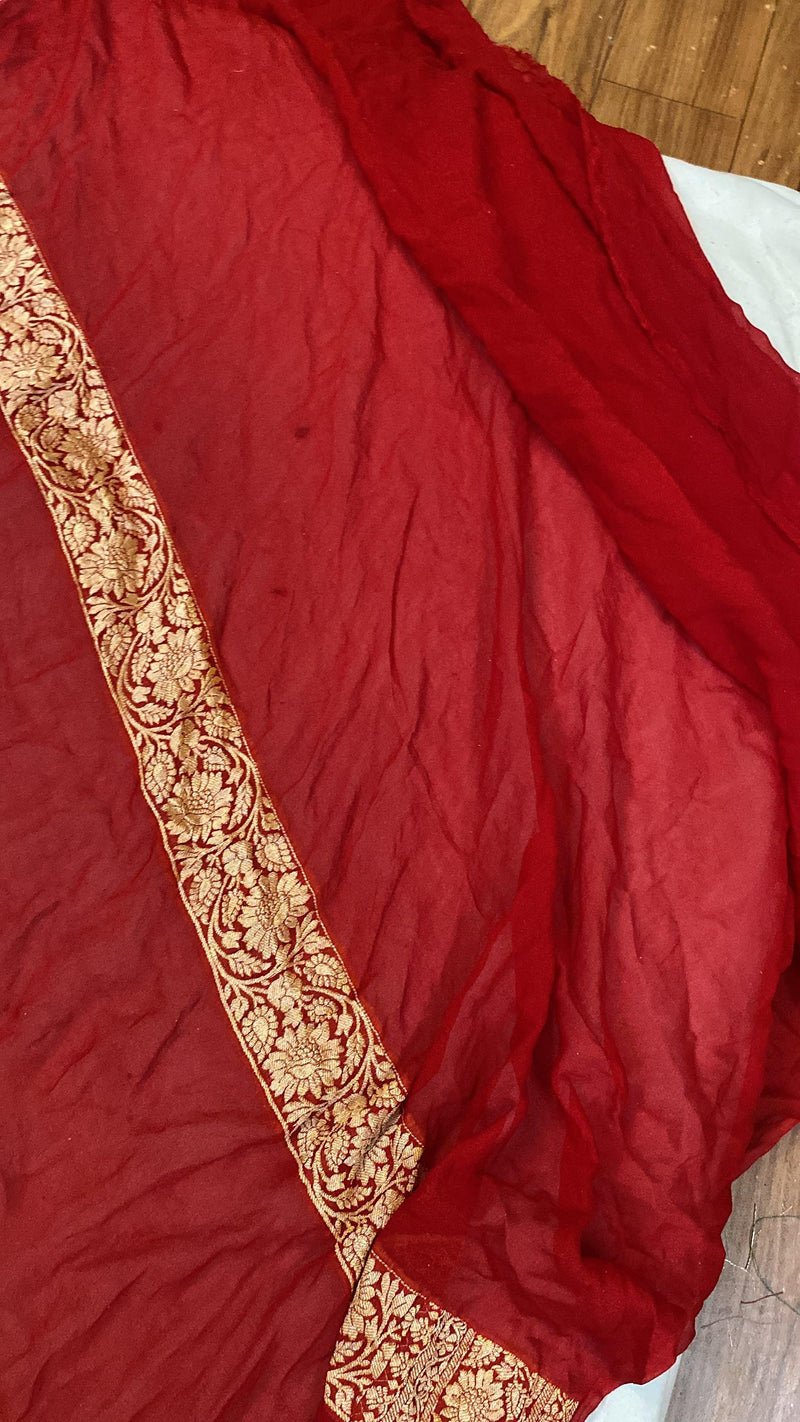 Red Pure Khaddi Georgette Banarasi Sari - Shades Of Benares