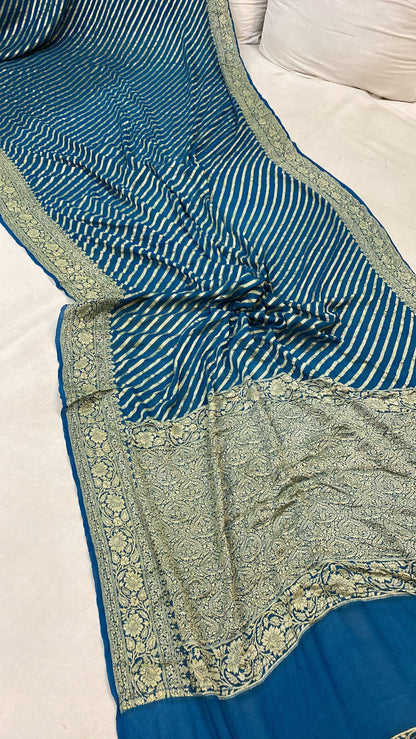 Blue Pure Khaddi Georgette Banarasi Sari by Shades Of Benares - banarasi - banarasi saree shop