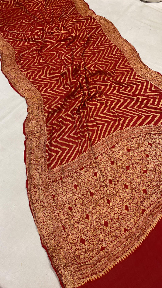 Red Pure Khaddi Georgette Banarasi Sari by Shades Of Benares - banarasi - banarasi saree shop