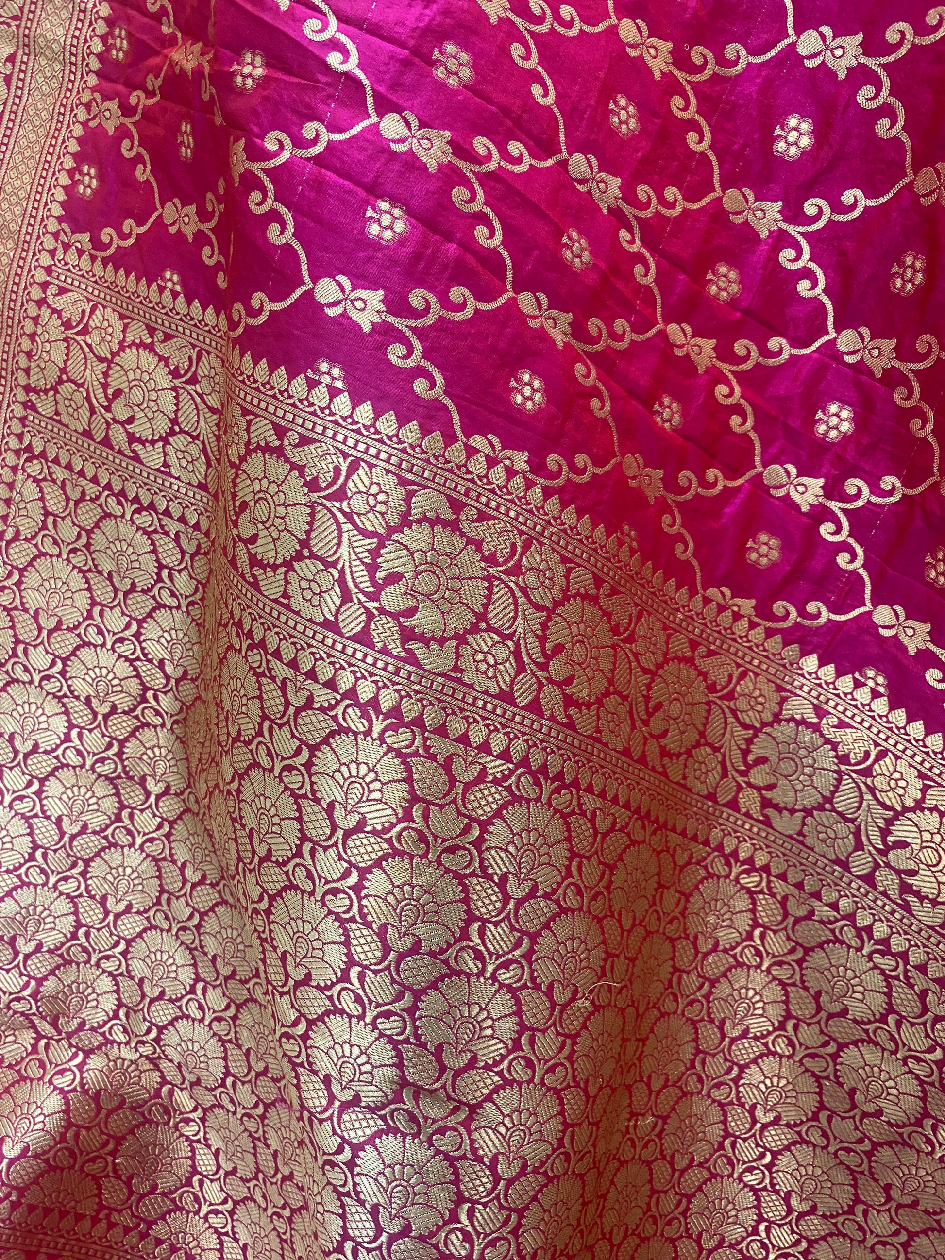 Rani Pink Pure Silk Banarasi Saree with Floral Jaal by Shades Of Benares - banarasi - banarasi saree shop - banarasi saree manufacturers - banarasi saree wholesale - banaraasi sarees
