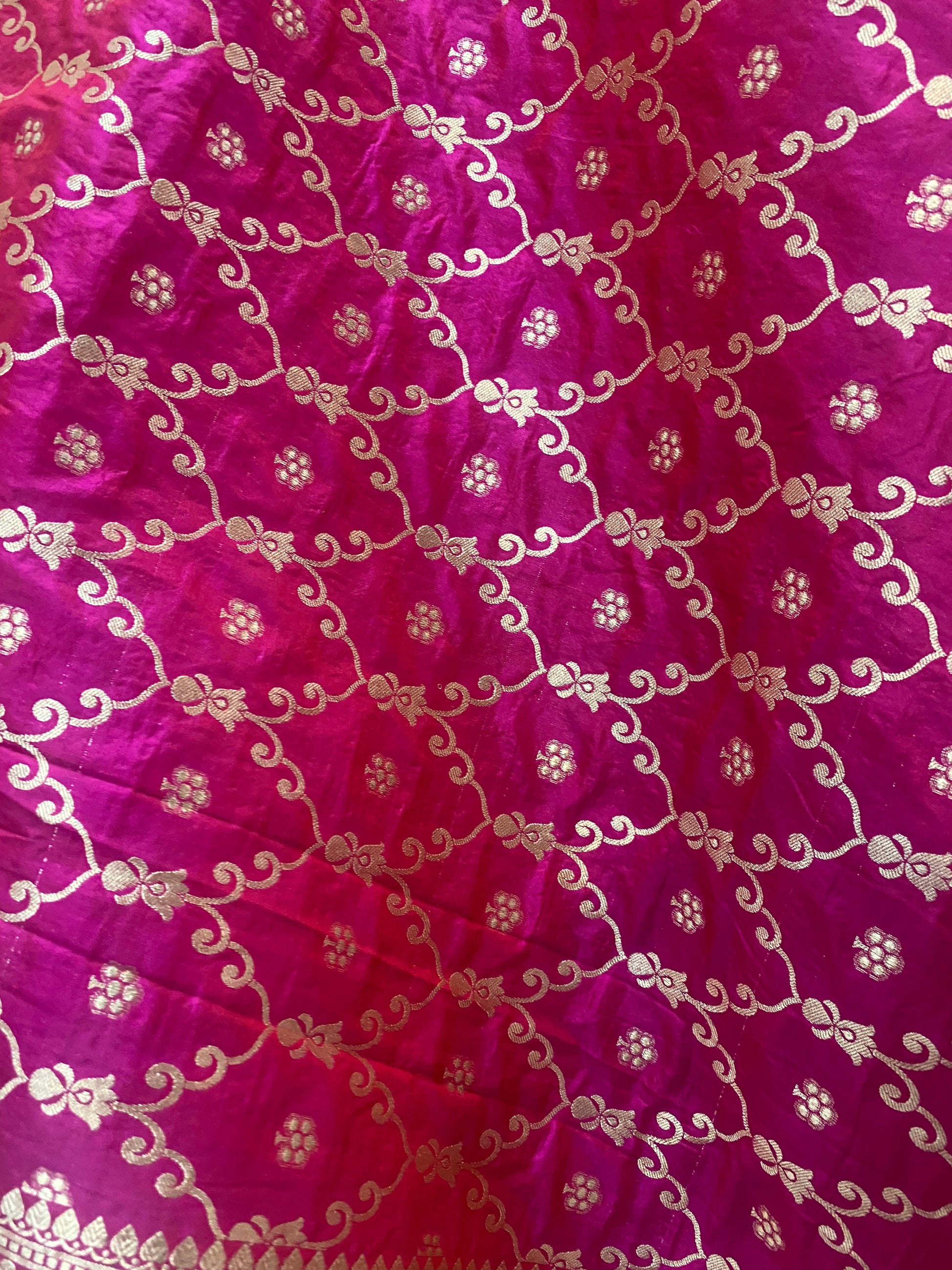 Rani Pink Pure Silk Banarasi Saree with Floral Jaal by Shades Of Benares - banarasi - banarasi saree shop - banarasi saree manufacturers - banarasi saree wholesale - banaraasi sarees