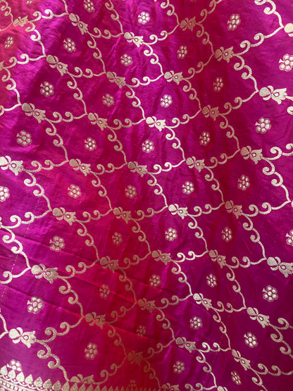 Rani Pink Pure Silk Banarasi Saree with Floral Jaal by Shades Of Benares - banarasi - banarasi saree shop - banarasi saree manufacturers - banarasi saree wholesale - banaraasi sarees