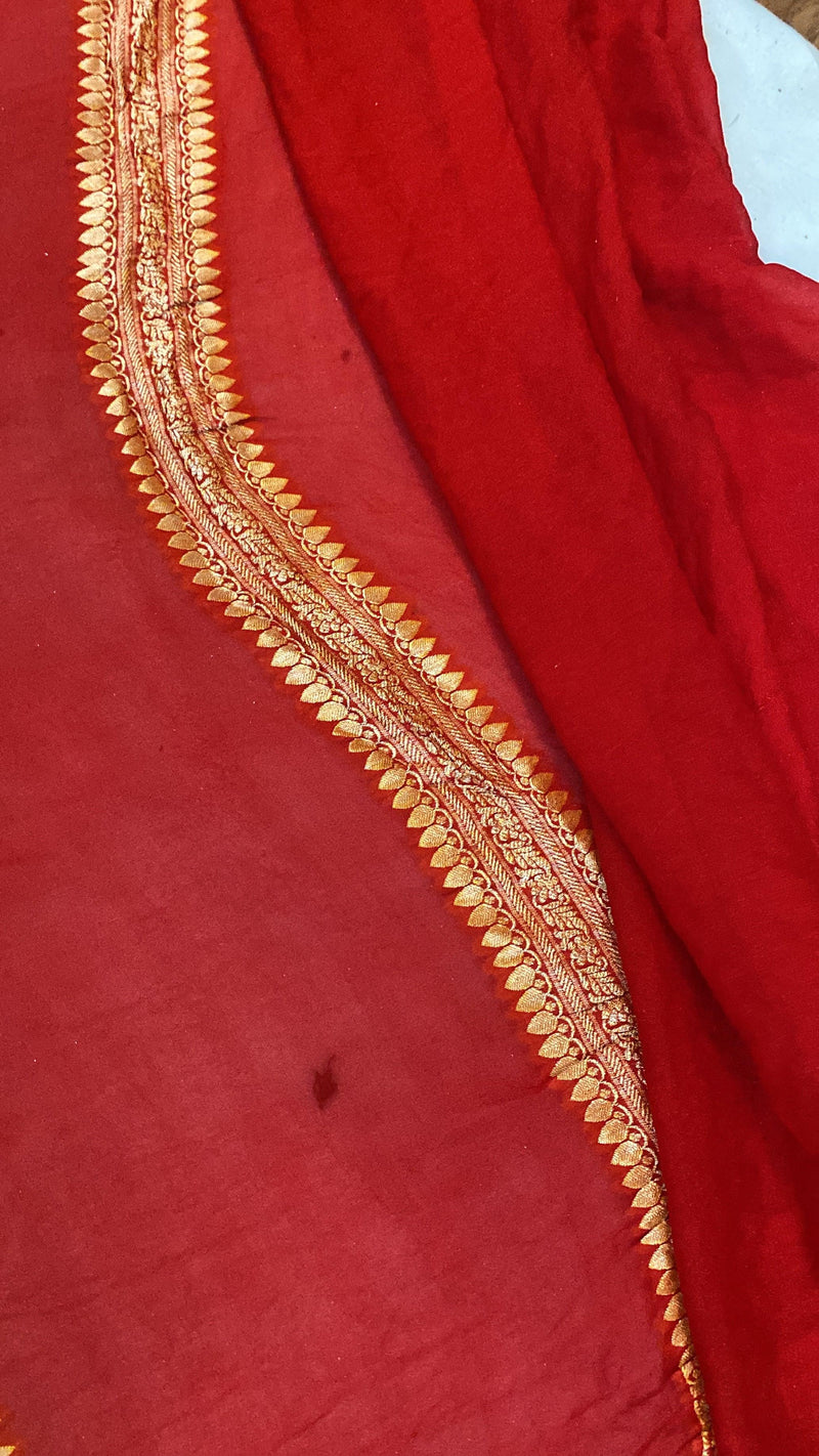 Red Pure Khaddi Georgette Banarasi Sari by Shades Of Benares - banarasi - banarasi saree shop