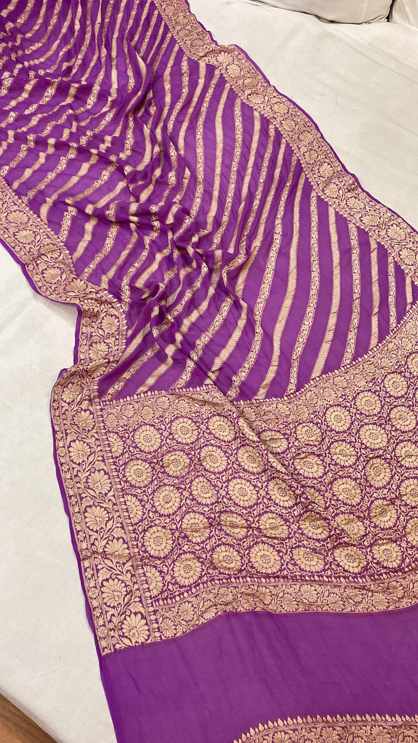 Purple Pure Khaddi Georgette Banarasi Sari by Shades Of Benares - banarasi - banarasi saree shop