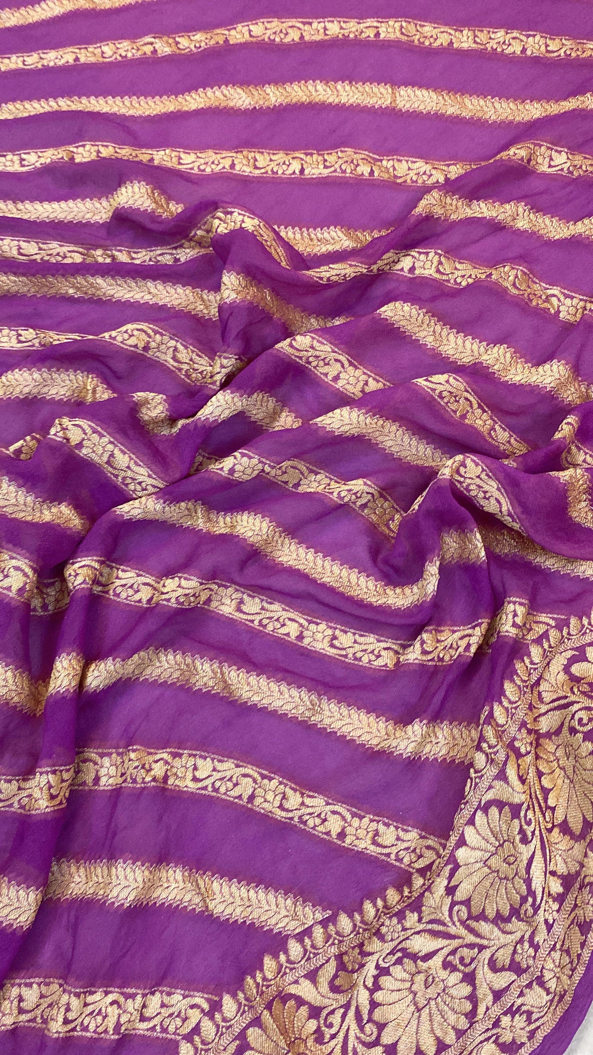 Purple Pure Khaddi Georgette Banarasi Sari by Shades Of Benares - banarasi - banarasi saree shop