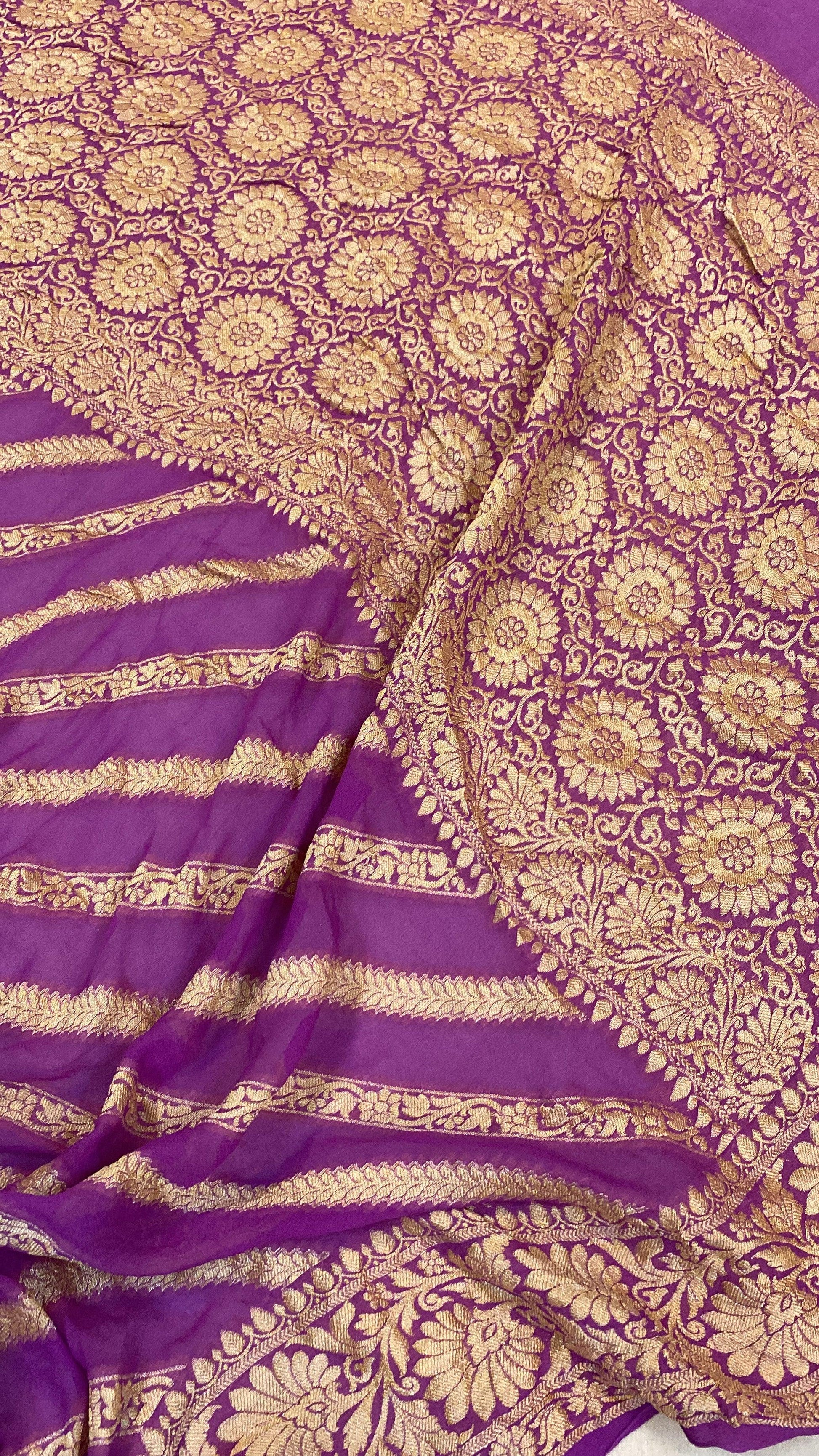 Purple Pure Khaddi Georgette Banarasi Sari by Shades Of Benares - banarasi - banarasi saree shop