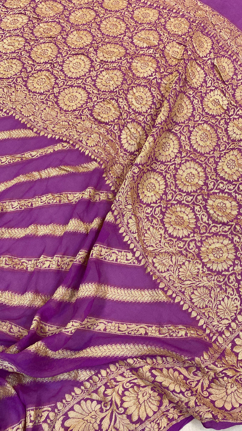 Purple Pure Khaddi Georgette Banarasi Sari