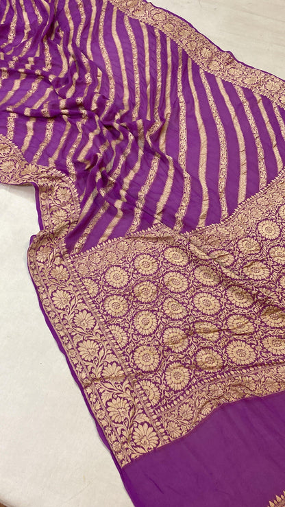 Purple Pure Khaddi Georgette Banarasi Sari by Shades Of Benares - banarasi - banarasi saree shop