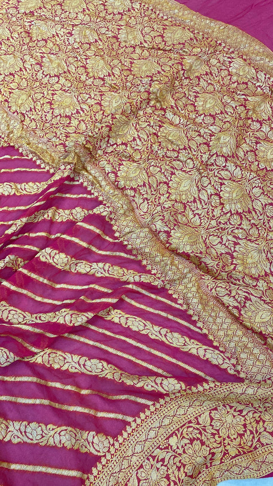 Pink Pure Khaddi Georgette Banarasi Sari by Shades Of Benares - banarasi - banarasi saree shop