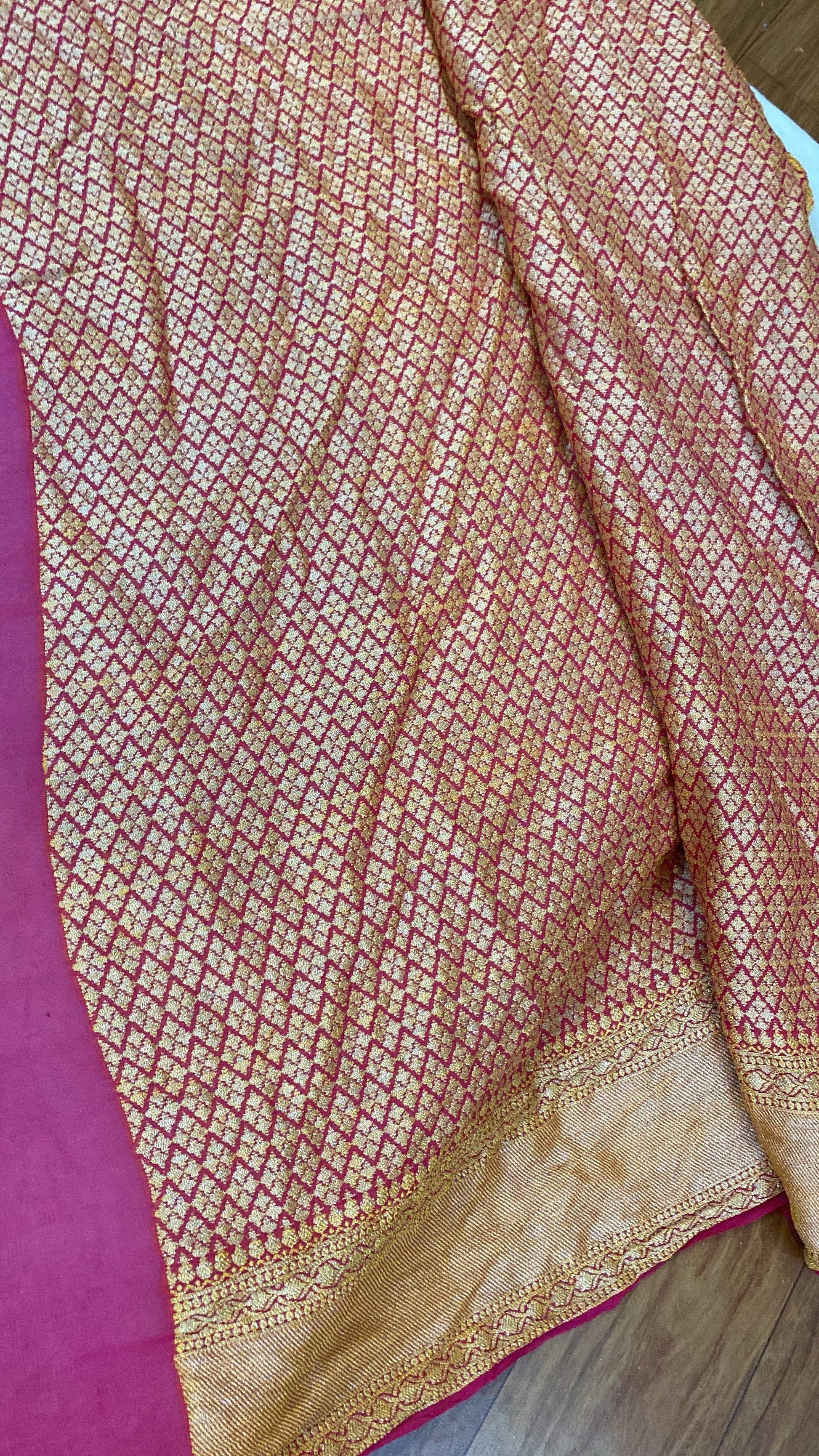 Pink Pure Khaddi Georgette Banarasi Sari by Shades Of Benares - banarasi - banarasi saree shop