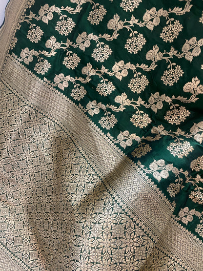 Bottle Green Silk Banarasi Saree with Floral Jaal by Shades Of Benares - banarasi - banarasi saree shop - banarasi saree manufacturers - banarasi saree wholesale - banaraasi sarees