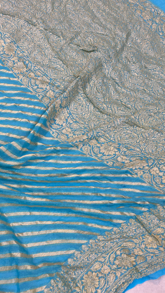 Blue Pure Khaddi Georgette Banarasi Sari by Shades Of Benares - banarasi - banarasi saree shop