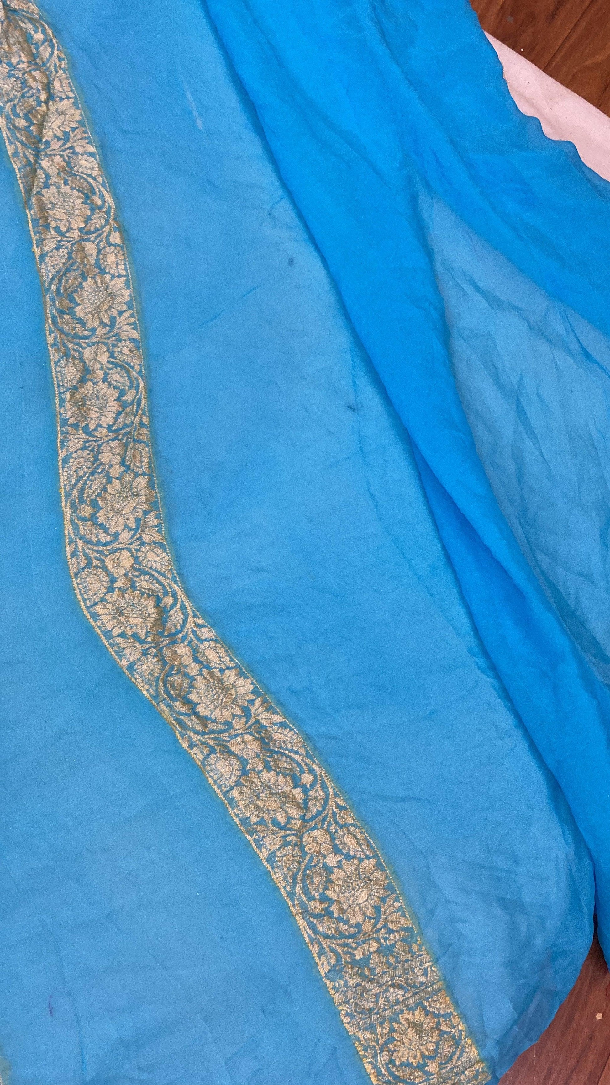 Blue Pure Khaddi Georgette Banarasi Sari by Shades Of Benares - banarasi - banarasi saree shop