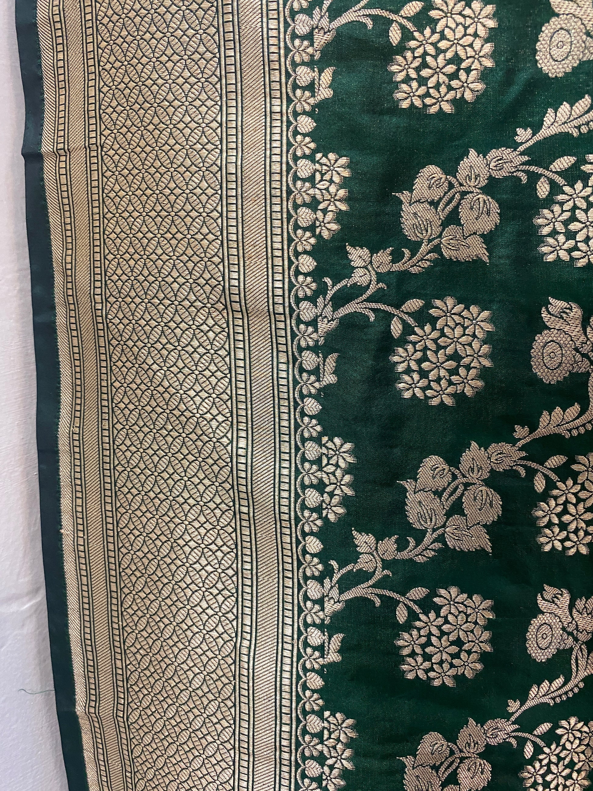 Bottle Green Silk Banarasi Saree with Floral Jaal by Shades Of Benares - banarasi - banarasi saree shop - banarasi saree manufacturers - banarasi saree wholesale - banaraasi sarees