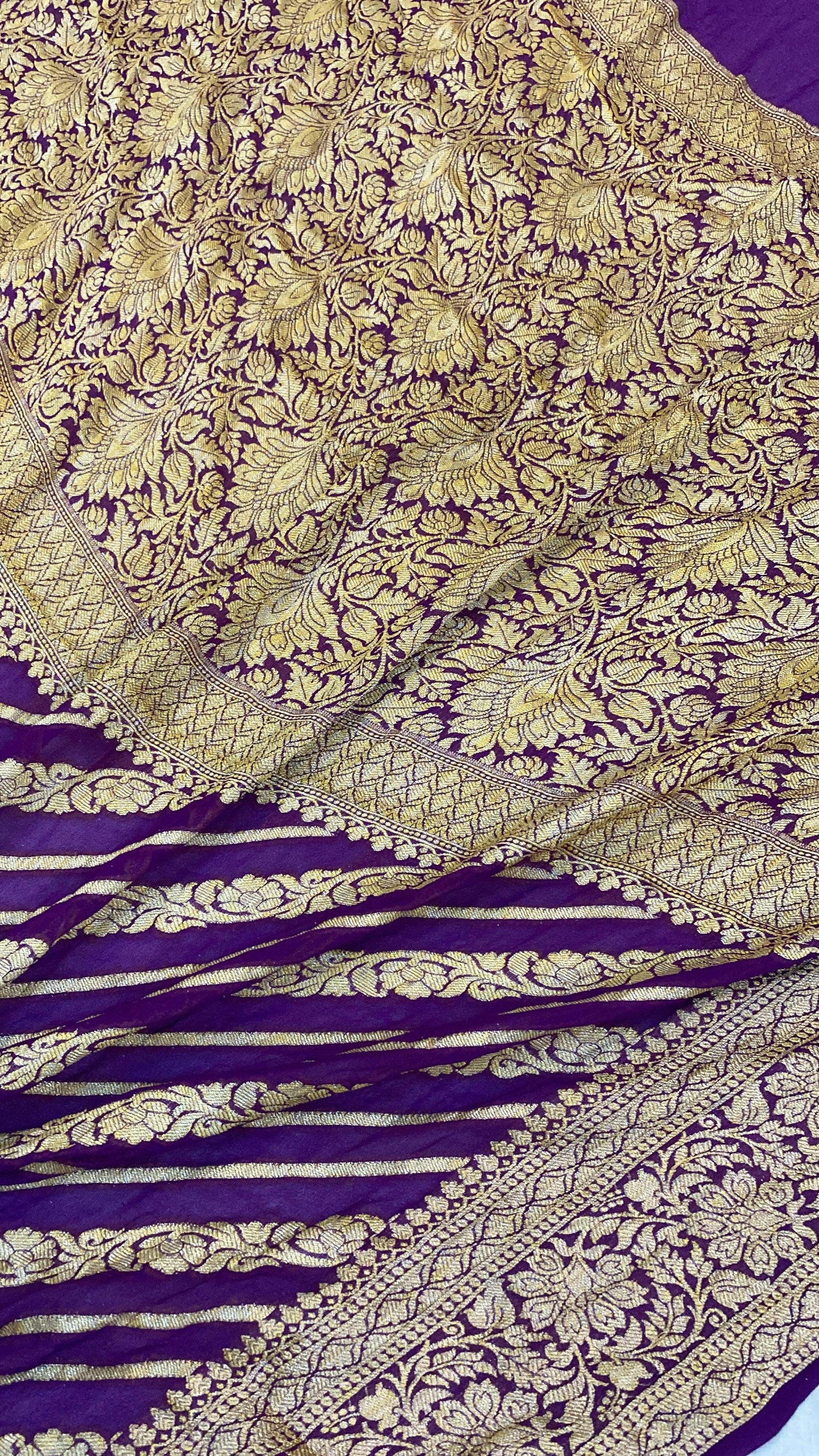 Purple Pure Khaddi Georgette Banarasi Sari by Shades Of Benares - banarasi - banarasi saree shop