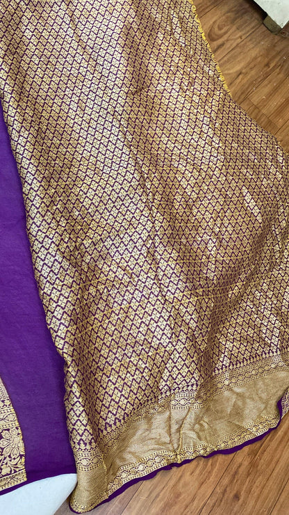 Purple Pure Khaddi Georgette Banarasi Sari by Shades Of Benares - banarasi - banarasi saree shop