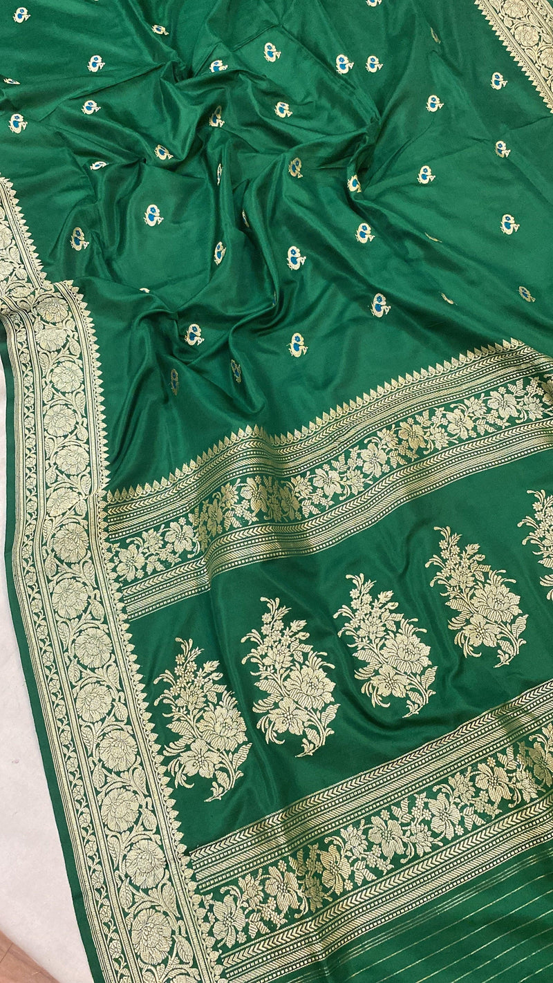 Kadhwa Green Pure Banarasi Silk Sari