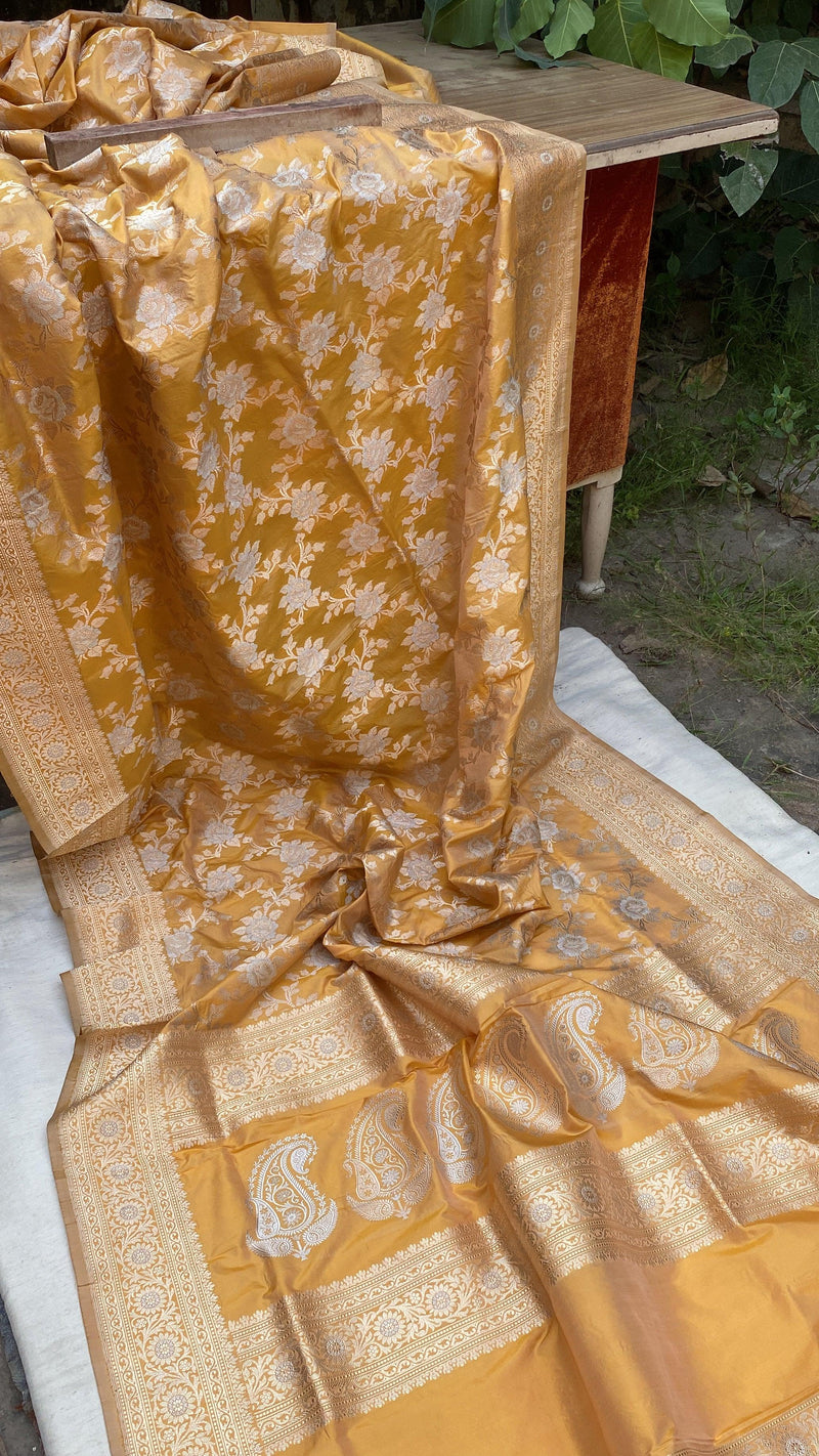 Kadhwa Yellow Pure Banarasi Silk Sari