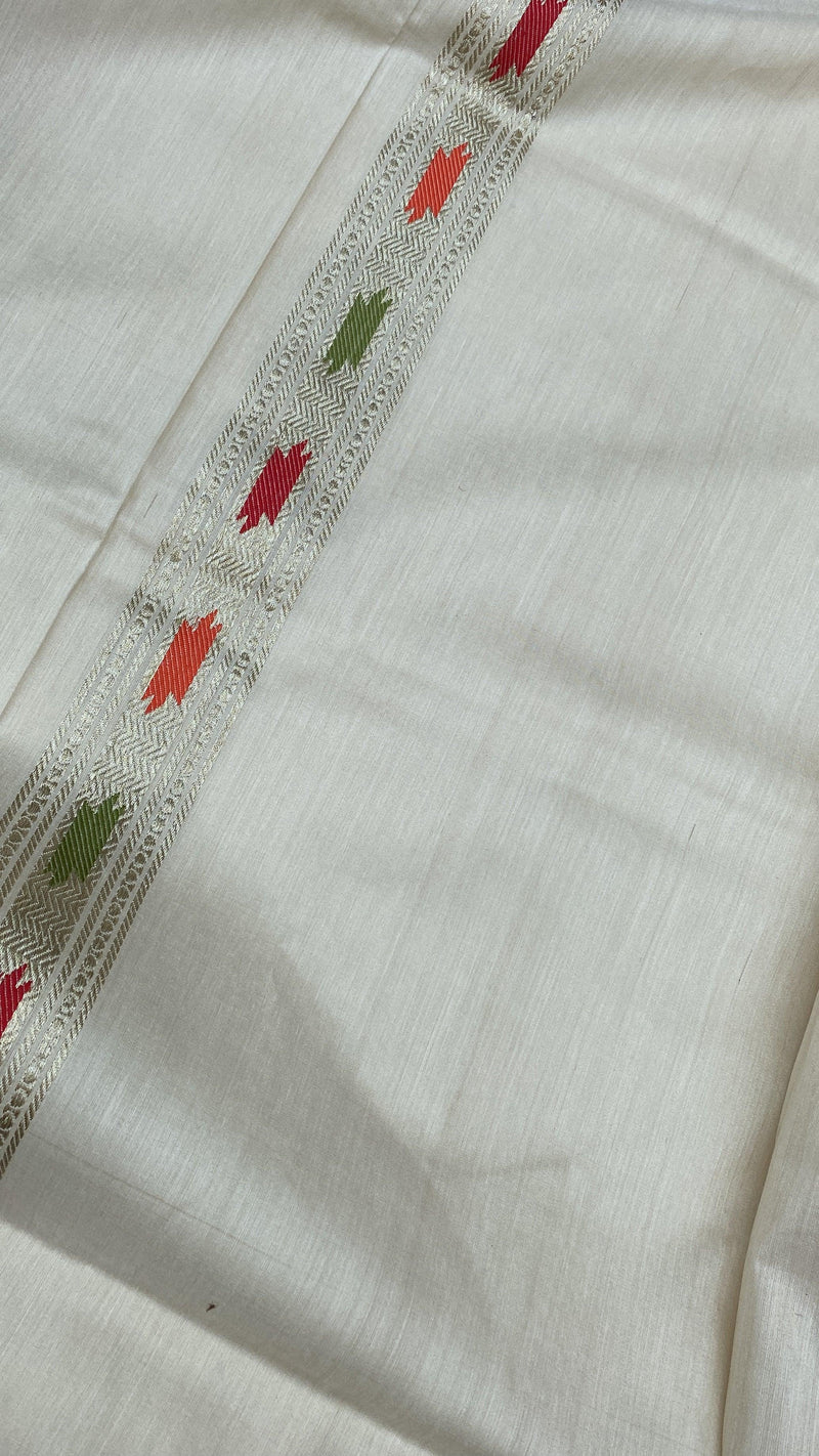 Kadhwa Minaakari Off White Pure Banarasi Silk Sari