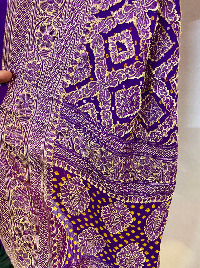 Purple Pure Khaddi Georgette Bandhani Dupatta - Shades Of Benares