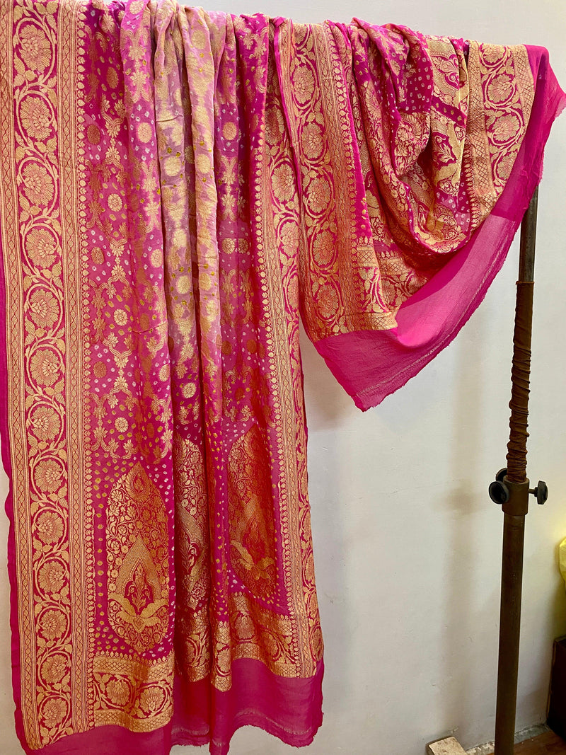 Pink Pure Khaddi Georgette Bandhani Dupatta - Shades Of Benares