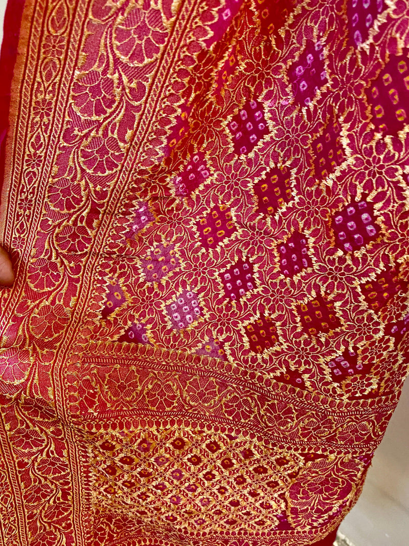 Pink Pure Khaddi Georgette Bandhani Dupatta - Shades Of Benares