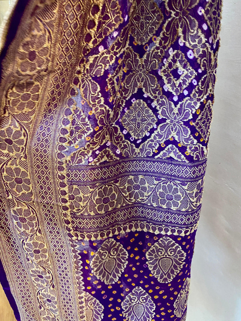 Purple Pure Khaddi Georgette Bandhani Dupatta - Shades Of Benares