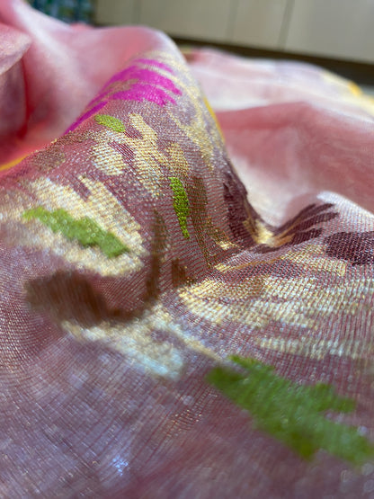 Pink Pure Tissue Silk Banarasi Saree with Kaadhwa Minakari Flowers by Shades Of Benares - banarasi - banarasi saree shop - banarasi saree manufacturers - banarasi saree wholesale - banaraasi sarees