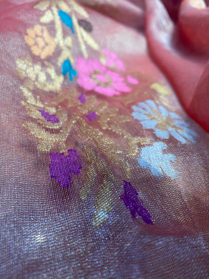 Pink Pure Tissue Silk Banarasi Saree with Kaadhwa Minakari Flowers by Shades Of Benares - banarasi - banarasi saree shop - banarasi saree manufacturers - banarasi saree wholesale - banaraasi sarees