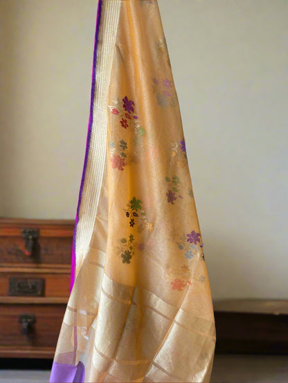 Yellow Pure Tissue Silk Banarasi Saree with Kaadhwa Minakari Motifs by Shades Of Benares - banarasi - banarasi saree shop - banarasi saree manufacturers - banarasi saree wholesale - banaraasi sarees