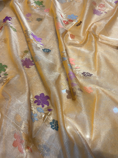 Yellow Pure Tissue Silk Banarasi Saree with Kaadhwa Minakari Motifs by Shades Of Benares - banarasi - banarasi saree shop - banarasi saree manufacturers - banarasi saree wholesale - banaraasi sarees