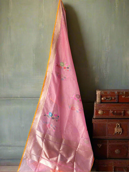 Peach Delight Tissue Silk Banarasi Saree with Minakari Weave by Shades Of Benares - banarasi - banarasi saree shop - banarasi saree manufacturers - banarasi saree wholesale - banaraasi sarees