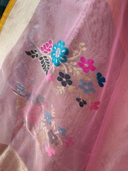 Peach Delight Tissue Silk Banarasi Saree with Minakari Weave by Shades Of Benares - banarasi - banarasi saree shop - banarasi saree manufacturers - banarasi saree wholesale - banaraasi sarees