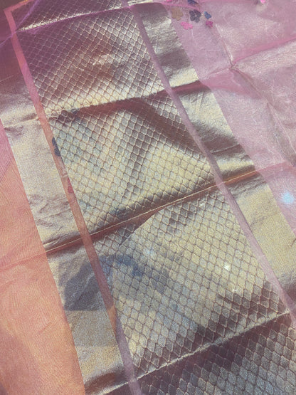 Peach Delight Tissue Silk Banarasi Saree with Minakari Weave by Shades Of Benares - banarasi - banarasi saree shop - banarasi saree manufacturers - banarasi saree wholesale - banaraasi sarees