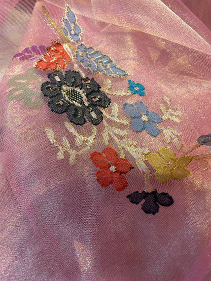 Peach Delight Tissue Silk Banarasi Saree with Minakari Weave by Shades Of Benares - banarasi - banarasi saree shop - banarasi saree manufacturers - banarasi saree wholesale - banaraasi sarees