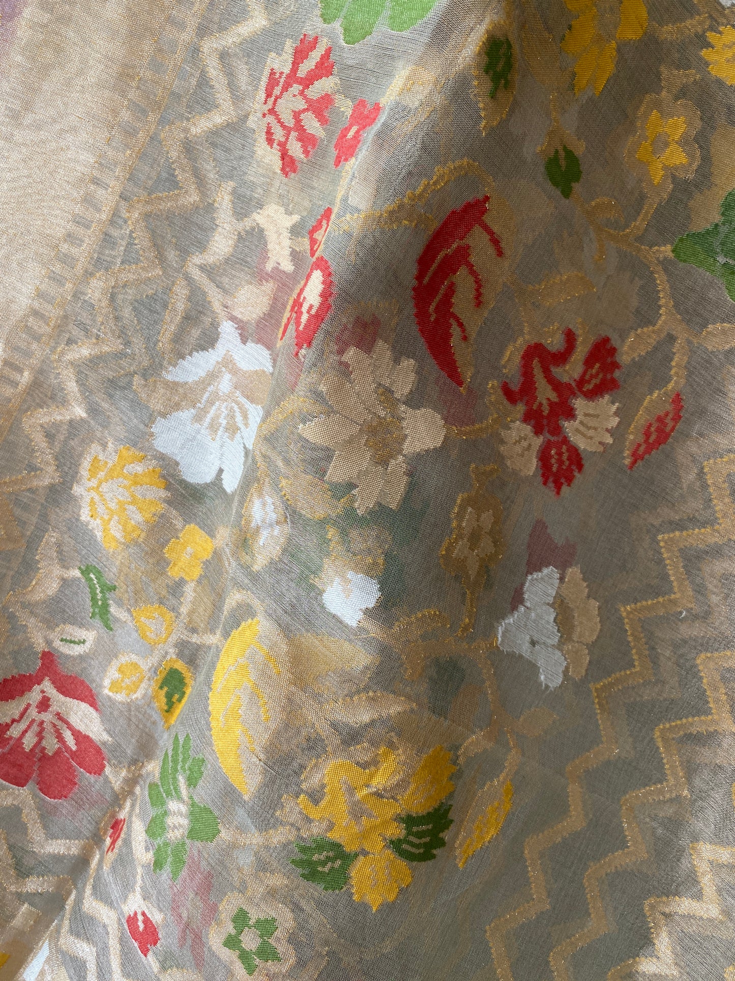 Light Grey Tissue Silk Banarasi Saree with Kadhwa Minakari & Zari Stripes by Shades Of Benares - banarasi - banarasi saree shop - banarasi saree manufacturers - banarasi saree wholesale - banaraasi sarees