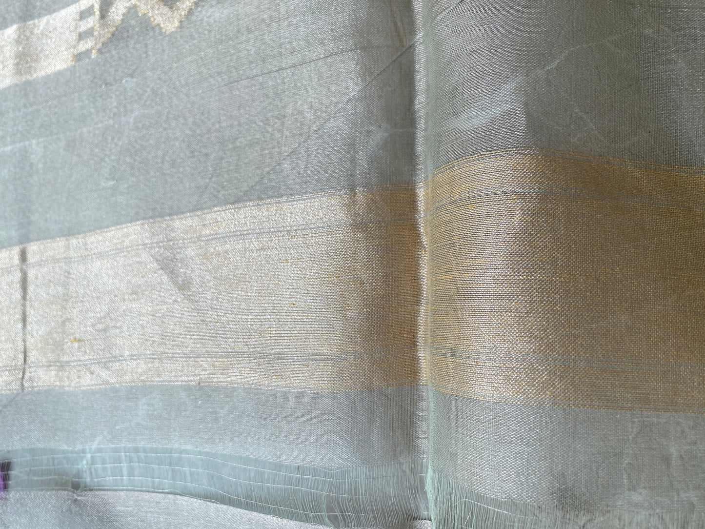 Light Grey Tissue Silk Banarasi Saree with Kadhwa Minakari & Zari Stripes by Shades Of Benares - banarasi - banarasi saree shop - banarasi saree manufacturers - banarasi saree wholesale - banaraasi sarees
