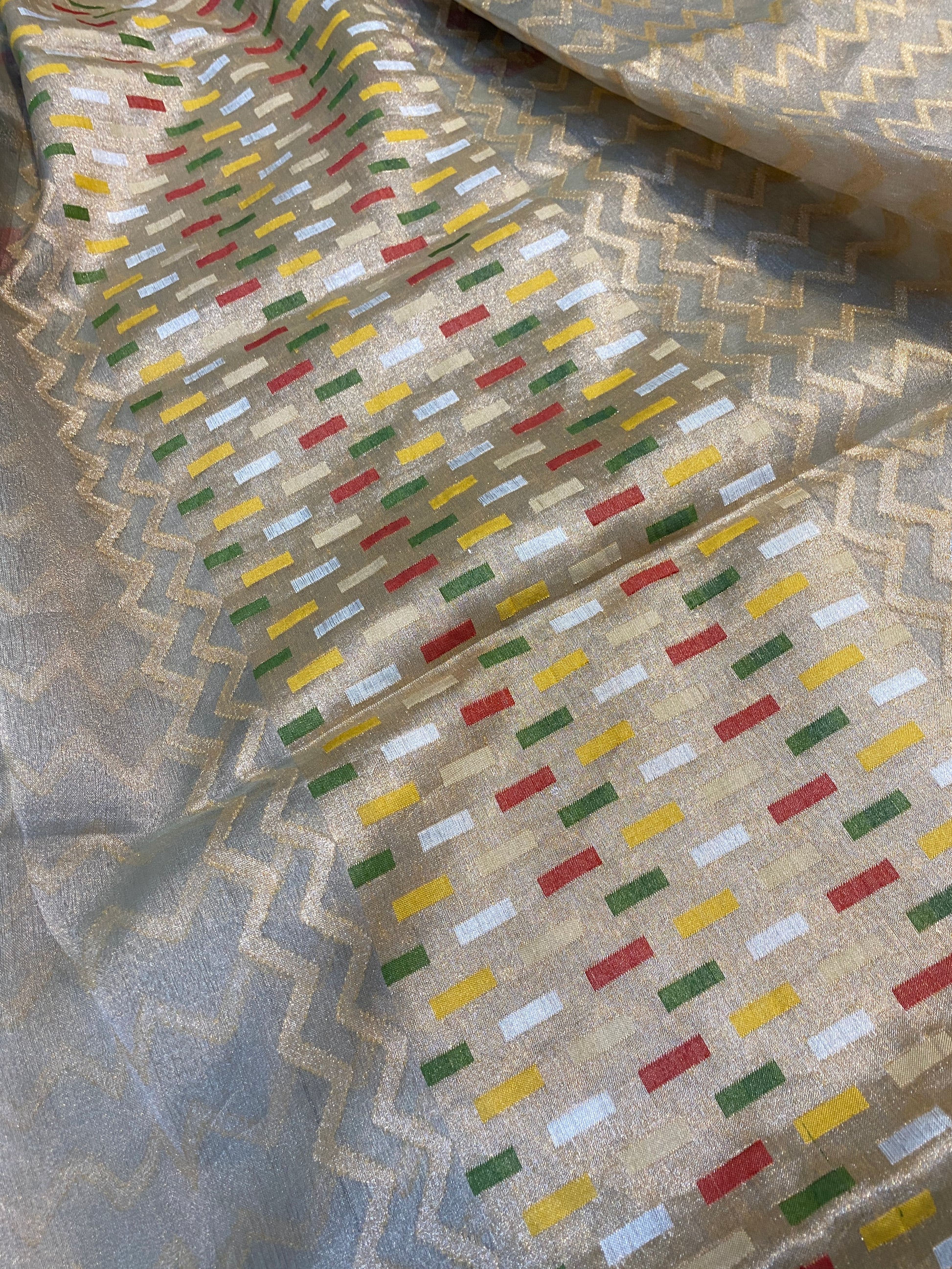 Light Grey Tissue Silk Banarasi Saree with Kadhwa Minakari & Zari Stripes by Shades Of Benares - banarasi - banarasi saree shop - banarasi saree manufacturers - banarasi saree wholesale - banaraasi sarees