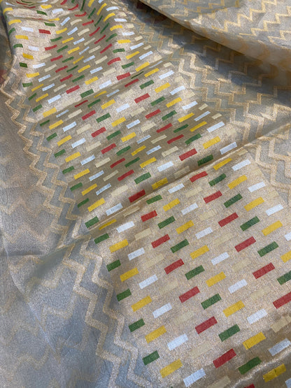 Light Grey Tissue Silk Banarasi Saree with Kadhwa Minakari & Zari Stripes by Shades Of Benares - banarasi - banarasi saree shop - banarasi saree manufacturers - banarasi saree wholesale - banaraasi sarees
