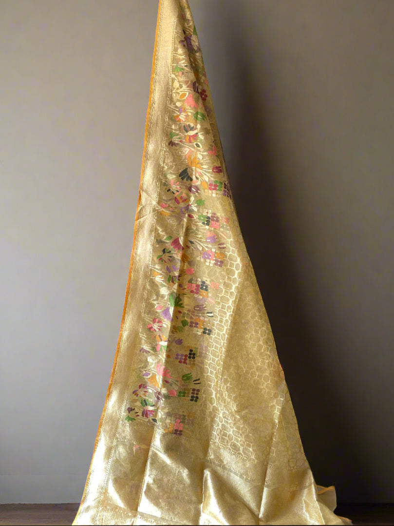 Yellow Tissue Silk Banarasi Saree with Kadhwa Minakari & Zari Weave by Shades Of Benares - banarasi - banarasi saree shop - banarasi saree manufacturers - banarasi saree wholesale - banaraasi sarees