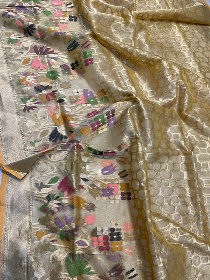 Yellow Tissue Silk Banarasi Saree with Kadhwa Minakari & Zari Weave by Shades Of Benares - banarasi - banarasi saree shop - banarasi saree manufacturers - banarasi saree wholesale - banaraasi sarees