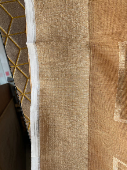 Peach Tissue Silk Banarasi Saree with Kadhwa Minakari in Temple Border by Shades Of Benares - banarasi - banarasi saree shop - banarasi saree manufacturers - banarasi saree wholesale - banaraasi sarees