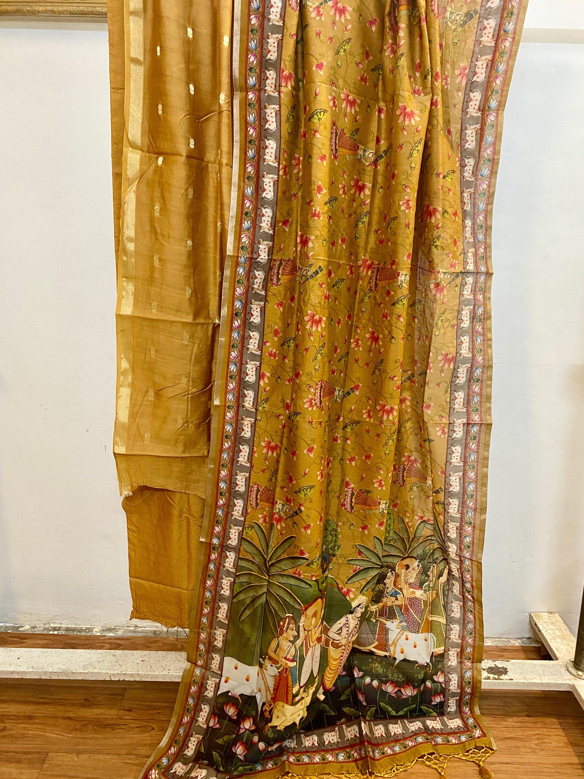 Yellow Banarasi Pure cotton handloom 3 pcs suit set by MBSOB - banarasi - banarasi saree shop