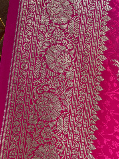 Rani Pink Pure Silk Banarasi Saree with Tanchui Weave & Bird Motifs by Shades Of Benares - banarasi - banarasi saree shop - banarasi saree manufacturers - banarasi saree wholesale - banaraasi sarees