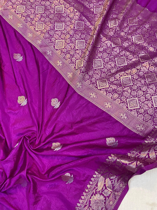 Magenta Handloom Crepe Butter Silk Banarasi Sari by Shades Of Benares - banarasi - banarasi saree shop