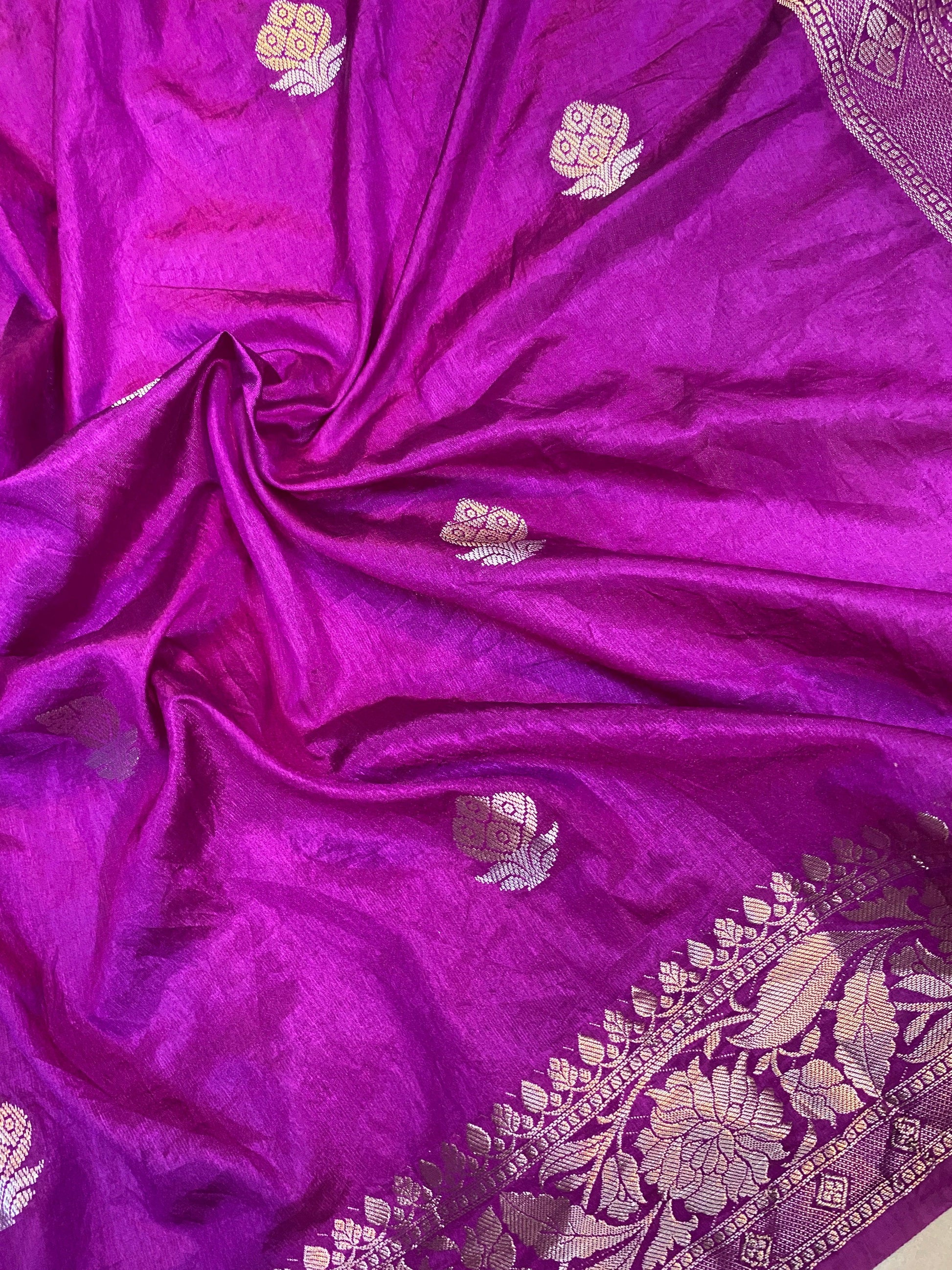 Magenta Handloom Crepe Butter Silk Banarasi Sari by Shades Of Benares - banarasi - banarasi saree shop